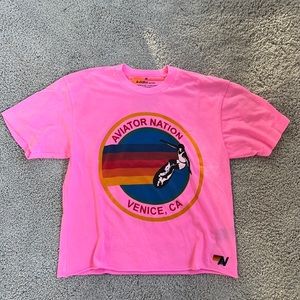 Cropped neon pink aviator nation logo tee
